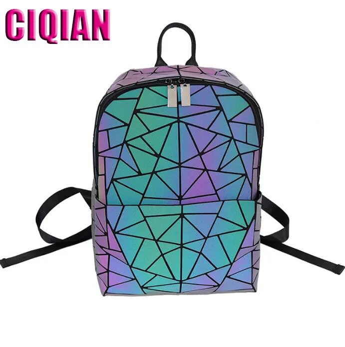 

2019 Hot Women's Geometry backpack Luminous bag Backpack Student School Shoulder Bag For Teenager Girl Hologram
