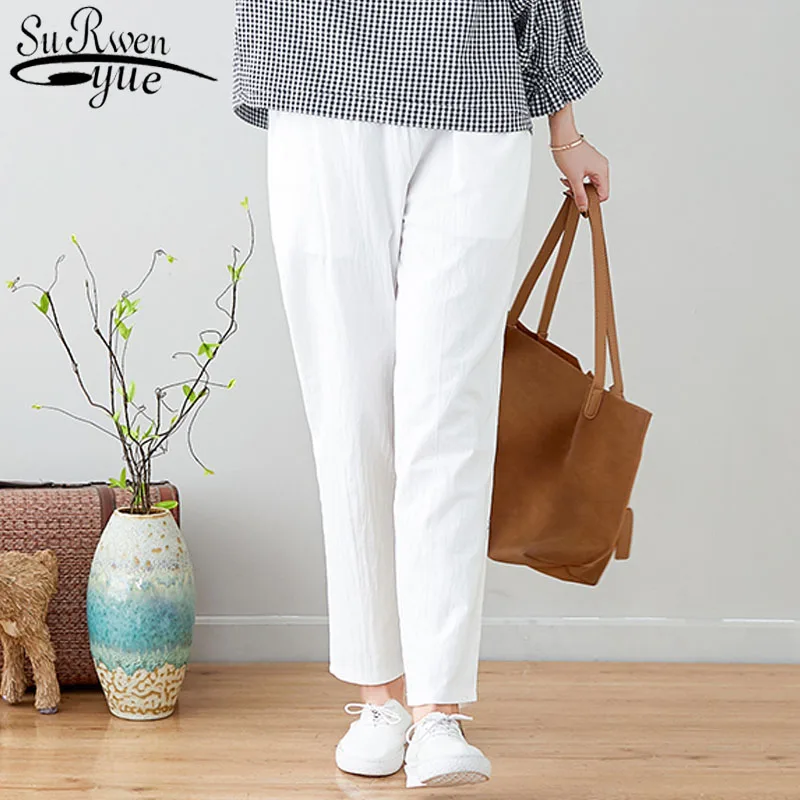 

Women fashion pants 2019 spring Large size Literary cotton Elastic plus size women Regular personality women pants 3214 50