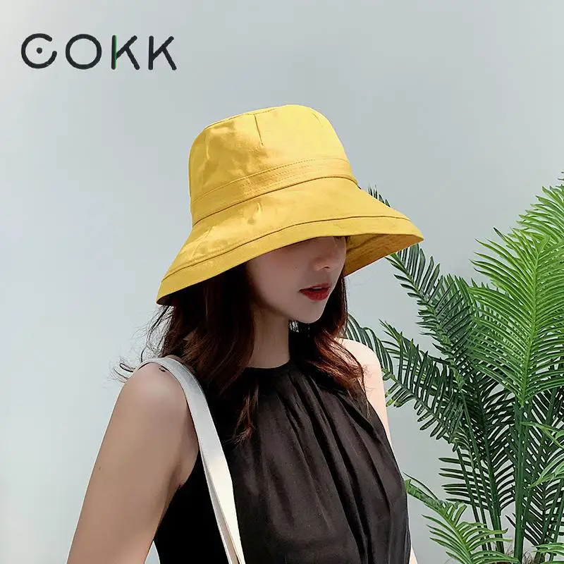 COKK قبعة بحافة امرأة قبعات صيفية للنساء واقية من الشمس الشمس الكورية نمط بنما كاب قبعة صيد عطلة قبعة للشاطئ 2019 جديد