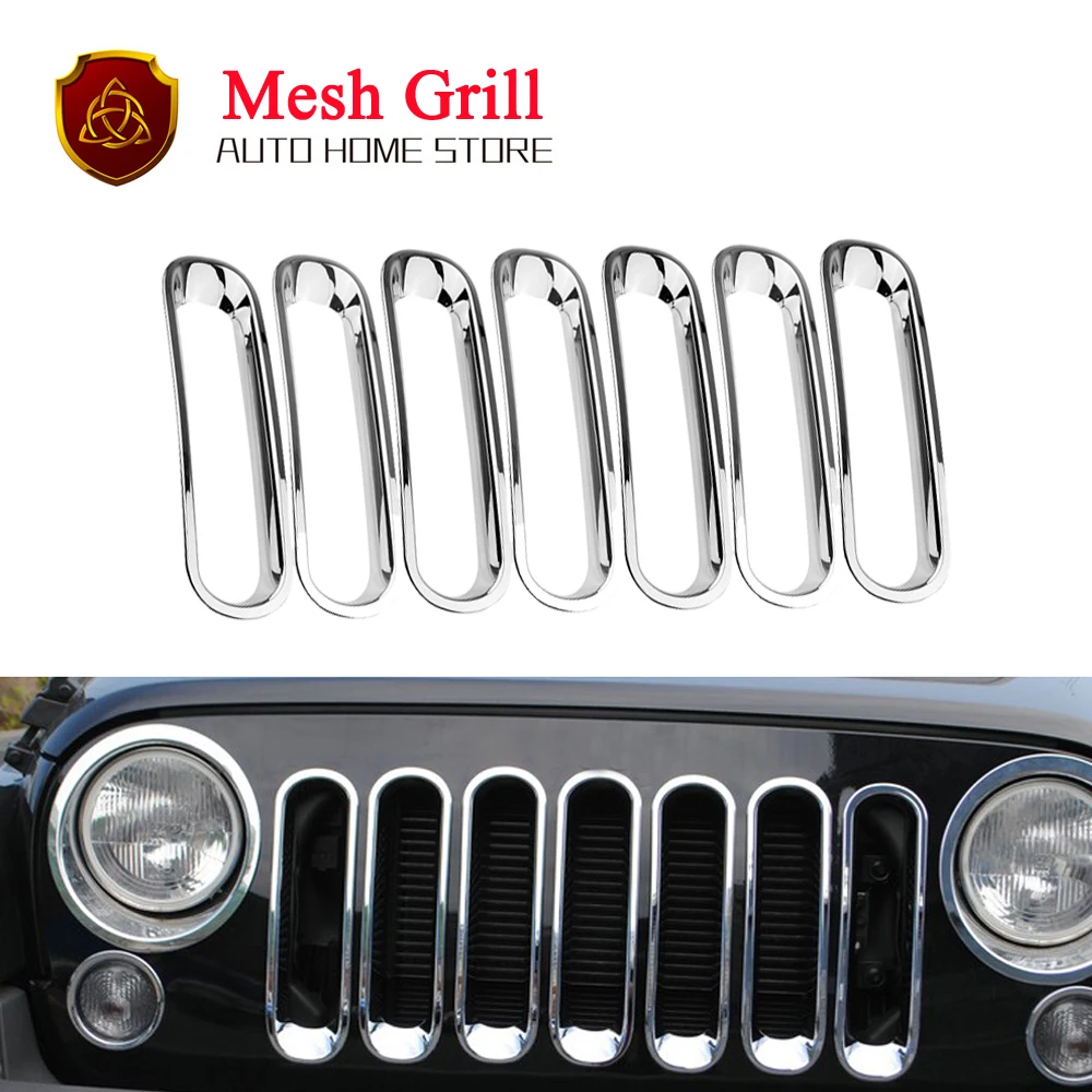 7pcs JK Silver Trim Front Grille Cover Insert Mesh Grill for 2007 2017