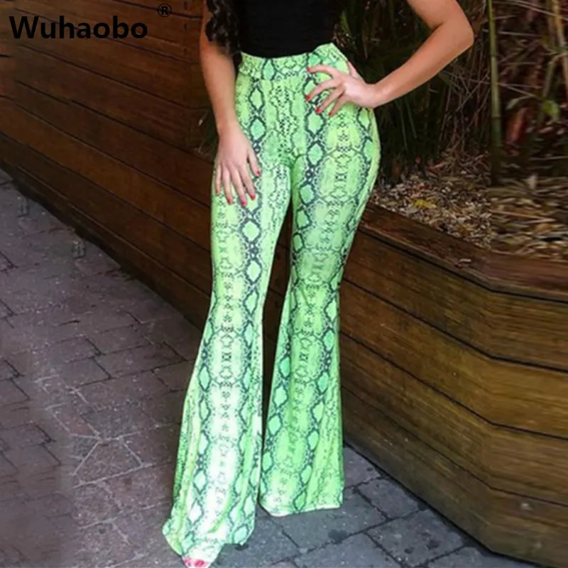 

Wuhaobo Snakeskin Pattern Flare Leggings High Waist Trousers Autumn Winter Women Fashion Christmas Party Elasticity Casual Pants