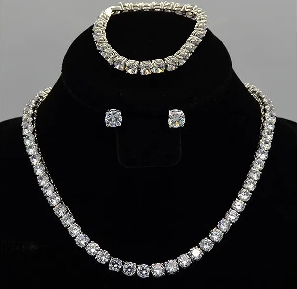 Luxury Sparking Nscd Synthetic Gem Stud Earring Bracelets And Luxury Sparking Nscd Synthetic Gem Stud Earring Bracelets And Necklaces Jewelry Set Wedding Bridal Sets