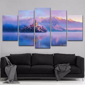 

Posters Decor Modern Living Room Home Wall Picture 5 Pieces Rainbows Tree Mountain Scenery HD Prints Art Modular Canvas Painting
