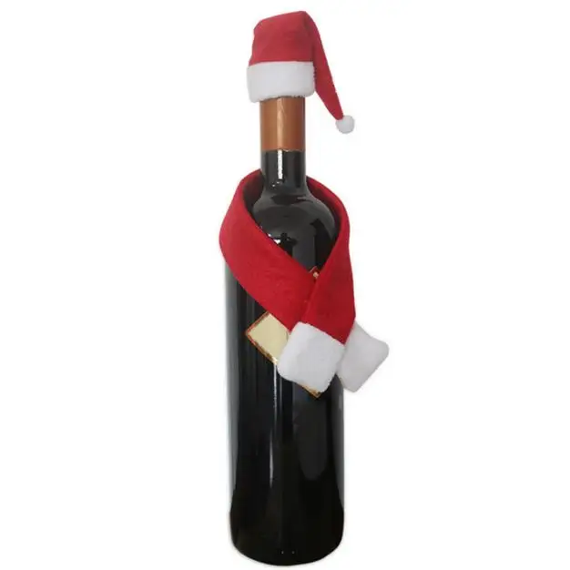 1 Набор, крышка для бутылки вина, мини шарф, шляпа, домашний ужин, Вечерние Декорации на стол, рождественские украшения, рождественские вечерние принадлежности,# T2