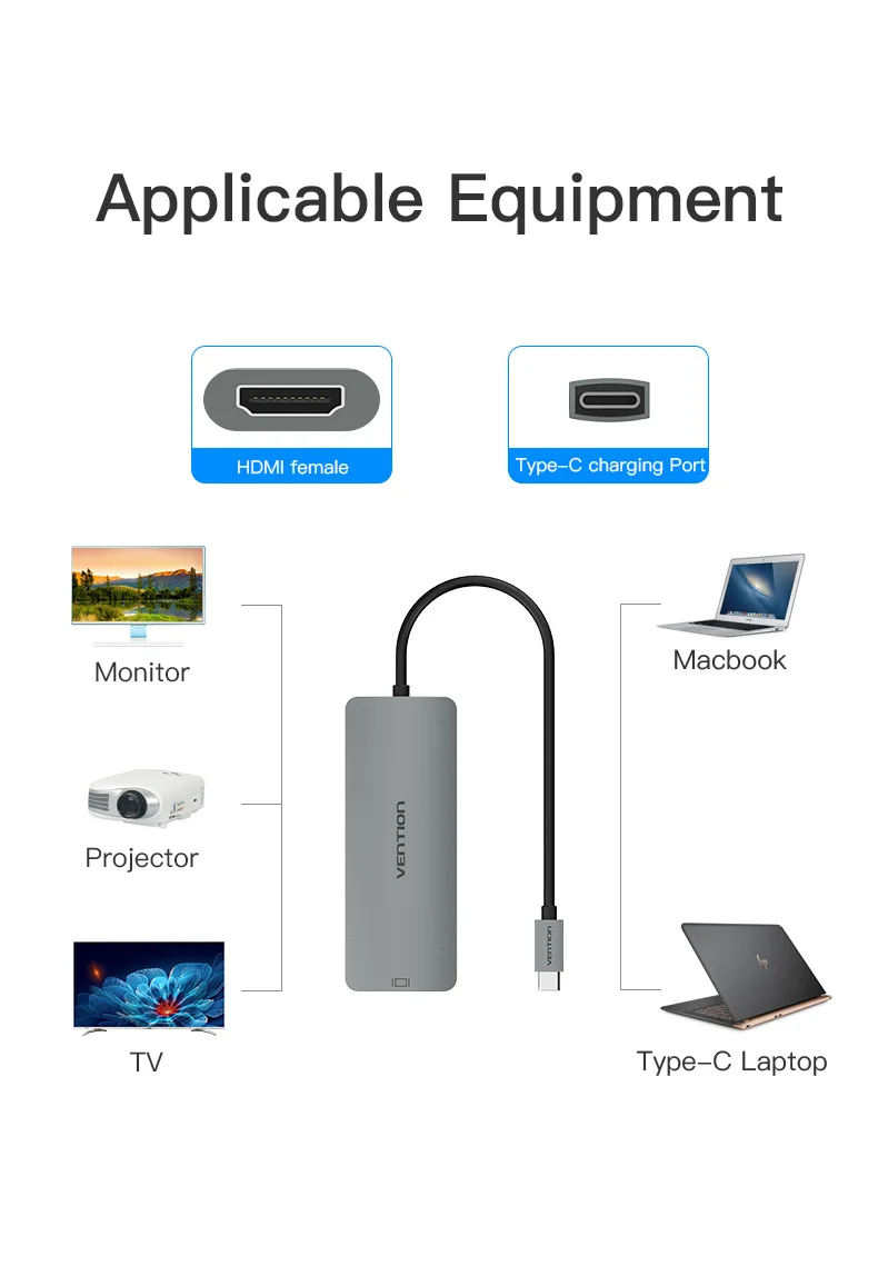 Vention USB C концентратор USB-C HDMI type C PD 3 USB 3,0 разветвитель адаптер для MacBook samsung Galaxy S9/S8/S8+ mate 10 концентратор USB type C