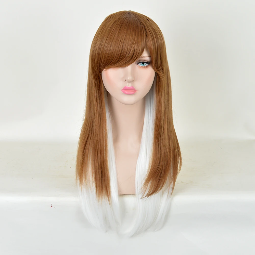 

2016 New Arrival Synthetic Hair Long Straight Medium Brown White Color Costume Anime Lolita Cosplay Wigs For Women