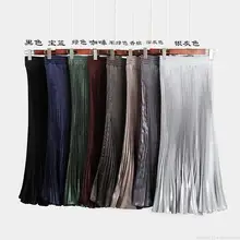 Весна Лето Новинка Женская милая плиссированная миди юбка Женская высокая талия качели трапециевидные юбки черный бордовый Королевский синий зеленый