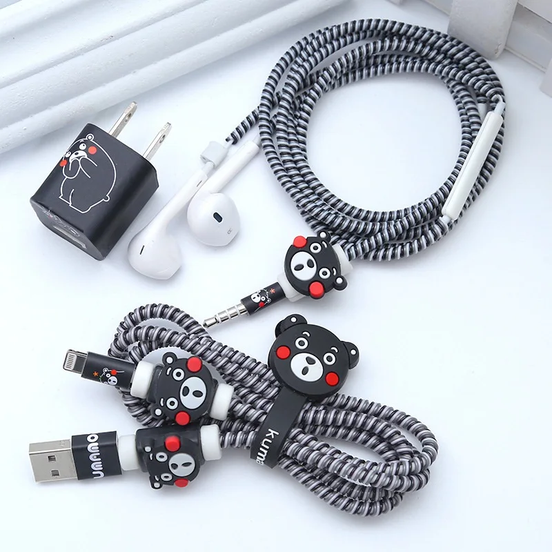 1.4M TPU Spiral USB Charging Cable Protector Set Earphone Cord Protection For iphone 5 5s 6 7 8 Cable Winder Wire Line Protecive