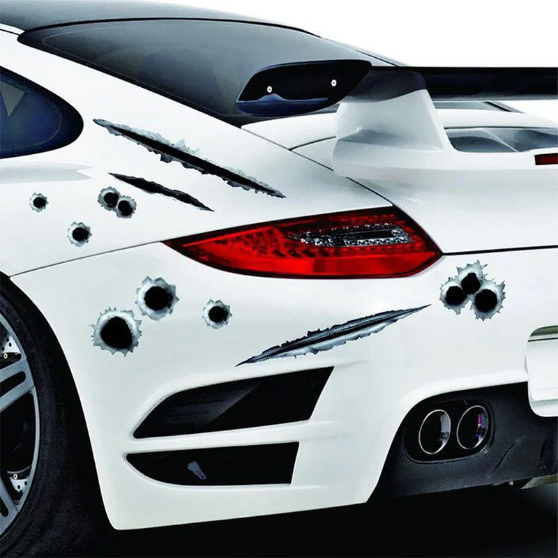 

SPEEDWOW 21x30cm Car Styling 3D Bullet Hole Car Sticker Simulation Scratch Decal Waterproof Stickers For Automobiles/Motorcycle