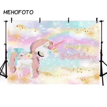 

Birthday Party Photography Backdrop Gold Glitter Rainbow Watercolor Unicorn Party Banner Photo Background for Photobooth