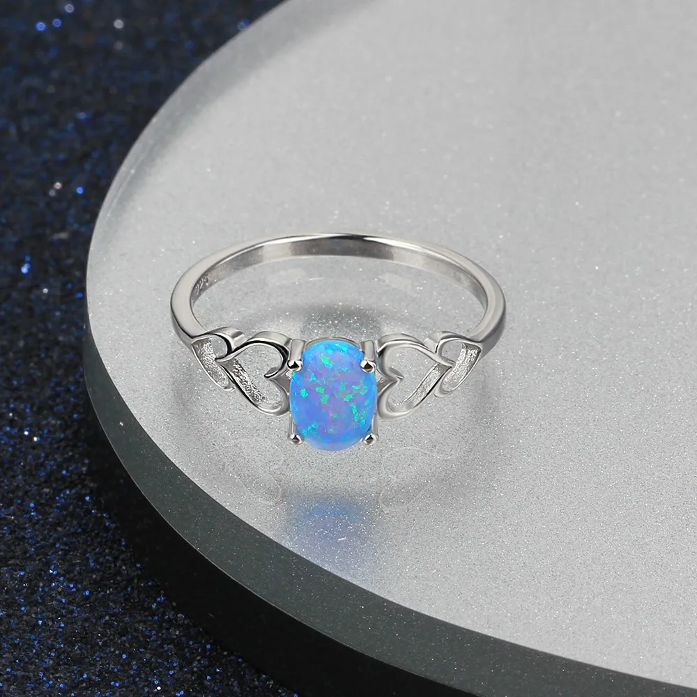 Женское кольцо из серебра 100% пробы с голубым опалом|opal engagement ring|engagement ring925 sterling