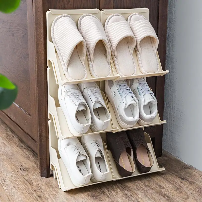 Пластиковый вертикальный Комбинируемый штабелируемый стеллаж для обуви DIY шкаф для обуви демонстрационный стенд компактный домашний стеллаж для хранения Органайзер