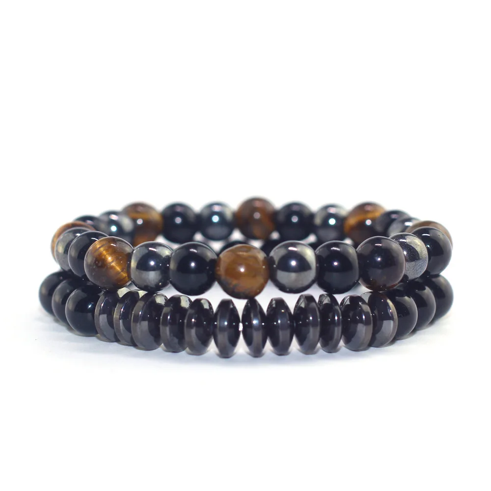 

New Fashion Natural Stones Bracelet Set Tiger'S Eye Stone Obsidian Bracelets For Men