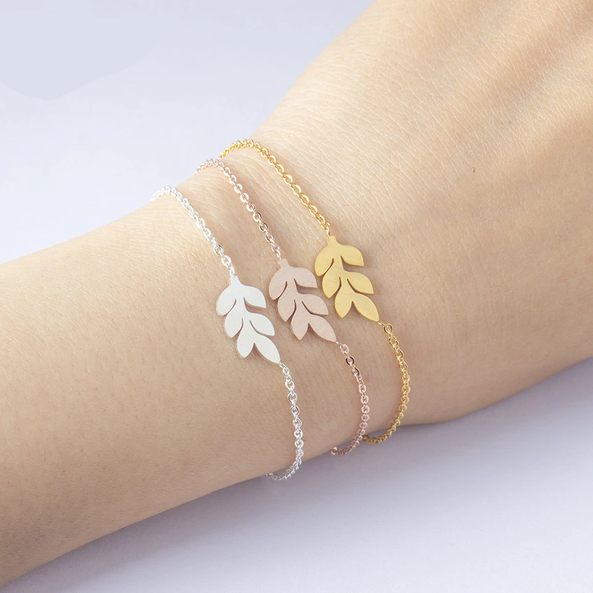 

Ethnic Jewelry Stainless Steel Leaf Bracelet Rose Gold Chains Bracelets Women Wedding Jewelry Charm Branch Pulseras Mujer