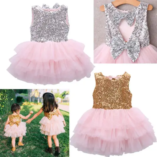 

2018 new Princess Kids Baby Girl Sequins Dress Bowknot Party Dresses
