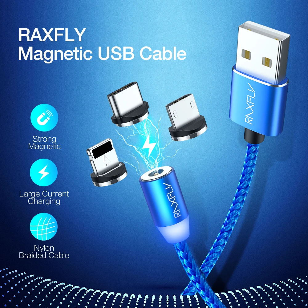 RAXFLY Magnetic USB Cable Type C Lightning Cable Magnet Charger For iPhone XS Max XR Samsung S9 Magnetic Micro USB Charging Wire RAXFLY Magnetic USB Cable Type C Lightning Cable Magnet Charger For iPhone XS Max XR Samsung S9 Magnetic Micro USB Charging Wire