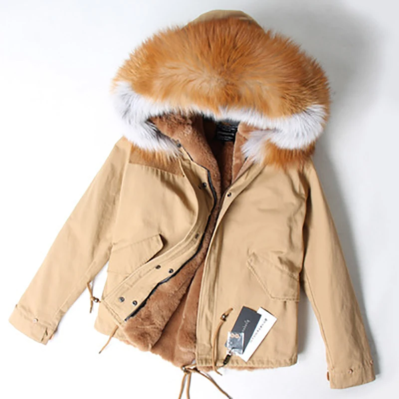 

MAO MAO KONG 2019 khaki Parker winter jacket ladies authentic fur coat natural raccoon fur collar hooded fur coat