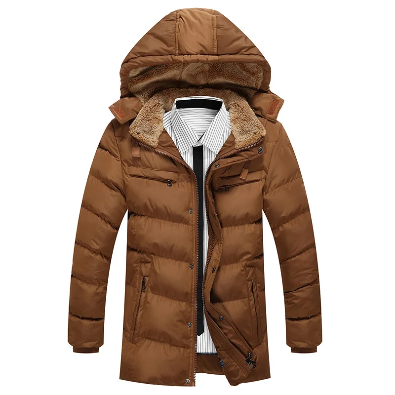 Мужские хлопковые куртки с капюшоном и пальто Зимние теплые толстые длинные пуховики брендовые Модные приталенные Chaqueta Homme SL-E423 - Цвет: coffee