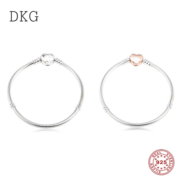 

Original Authentic 925 Sterling Silver Creative Fashion Love Buckle Snake Bone Chain Fit for Women Charm Bracelet DIY Jewelry
