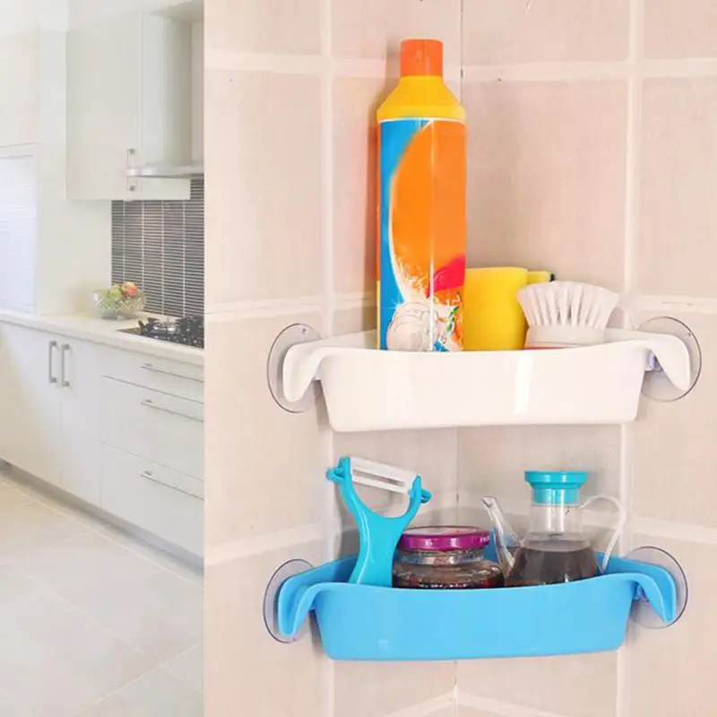 

Bathroom Double Suction Cup Corner Storage Rack Shelf Wall Type Triangular Corner Shelf Soap Shampoo Display Rack