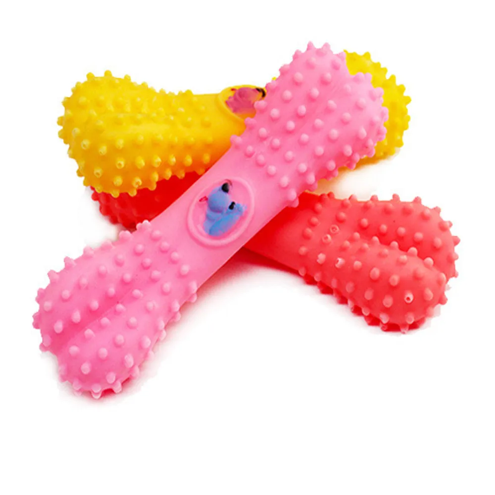 Pet Cat Dog Chew Toy Teething Rubber Bones Sound Molar Biting Training