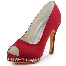 Schuhe Frau EP2125-PF Sexy Peep Toe Strass Pumpt Plattform-absatzschuhe Schuhe Satin Hochzeit Pumps