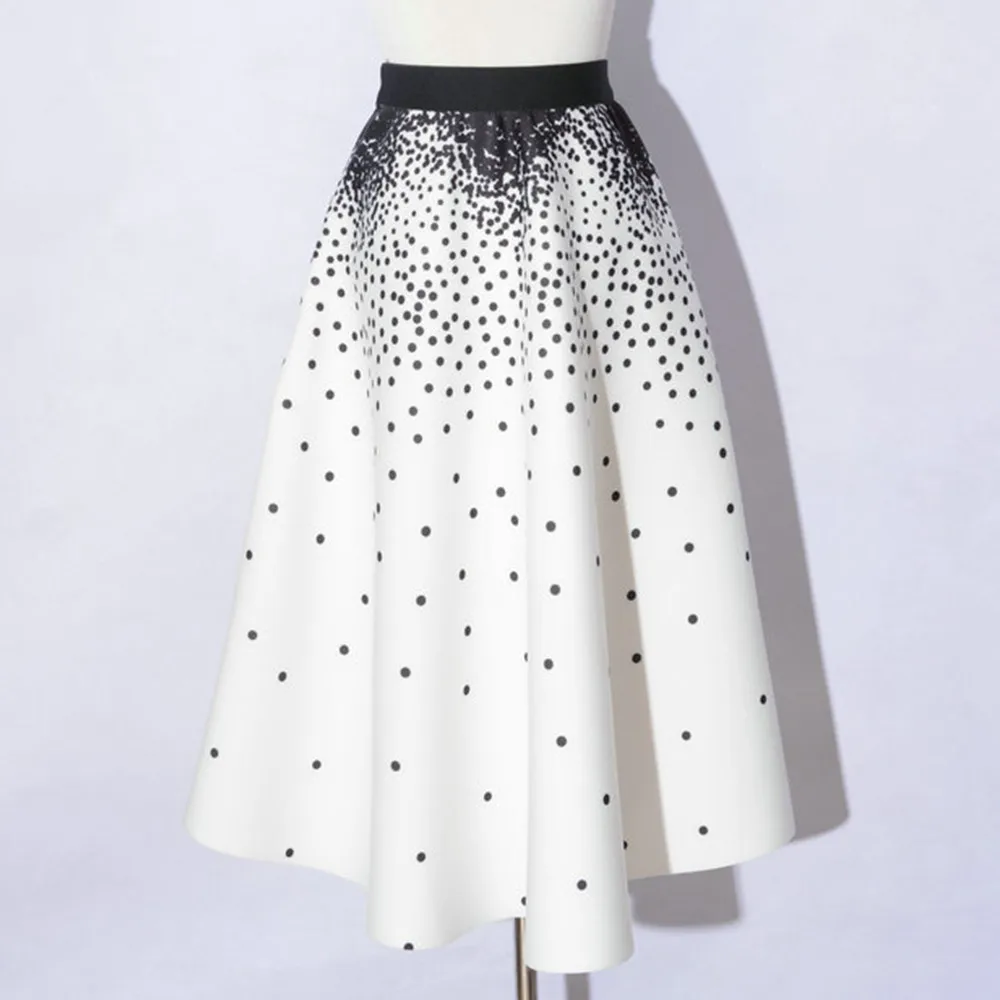 small polka dot stretch high waisted space cotton midi skirt for women ...