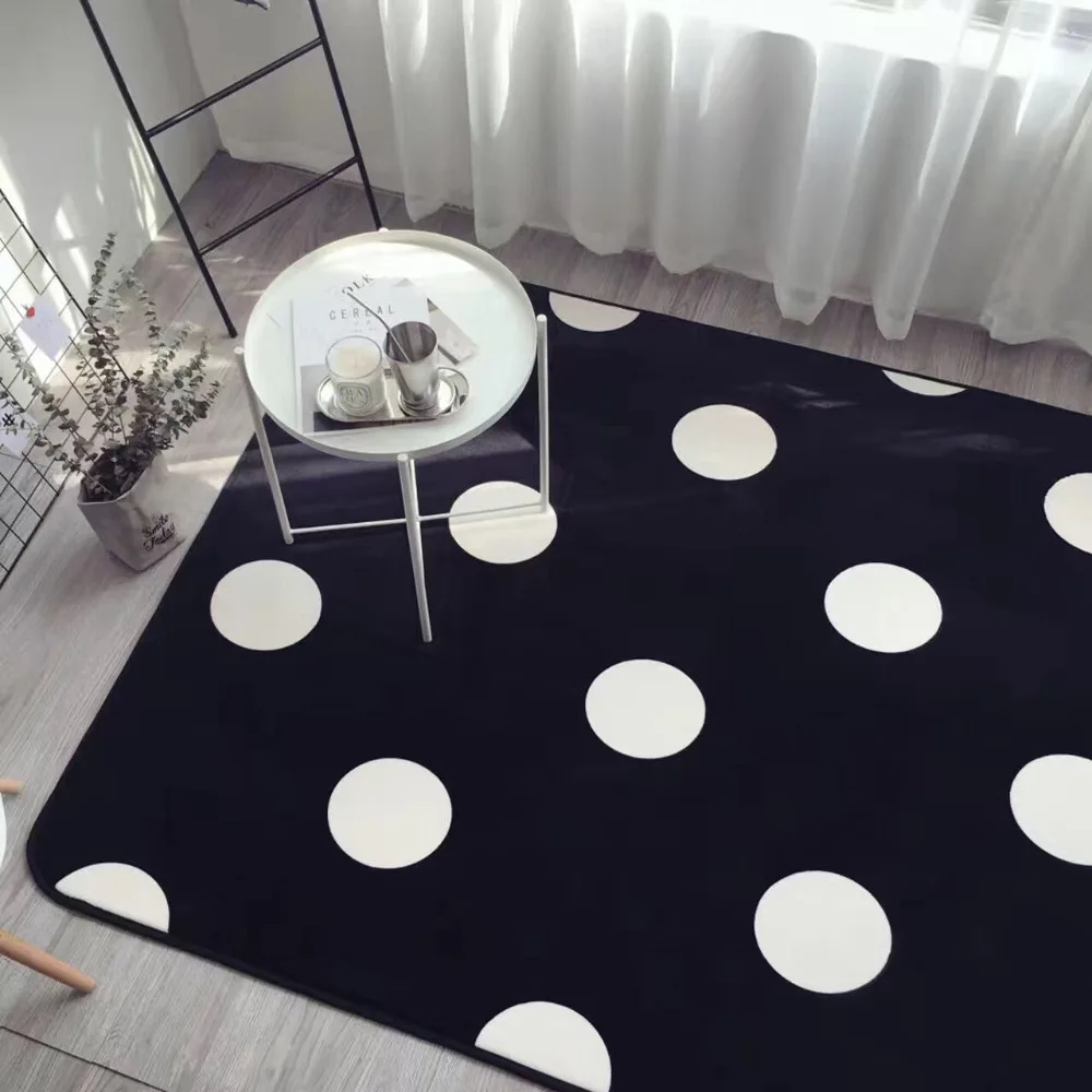 

Simplicity Fashion White Black Polka Dots Living Room Bedroom Decorative Carpet Area Rug Floor Yoga Baby Crawling Play Mat Pad