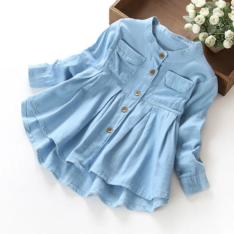 V-TREE платье для девочек джинсы для девочек-подростков от 2 до 10 лет Детское весеннее платье трапециевидной формы с длинными рукавами одежда для малышей - Цвет: Синий