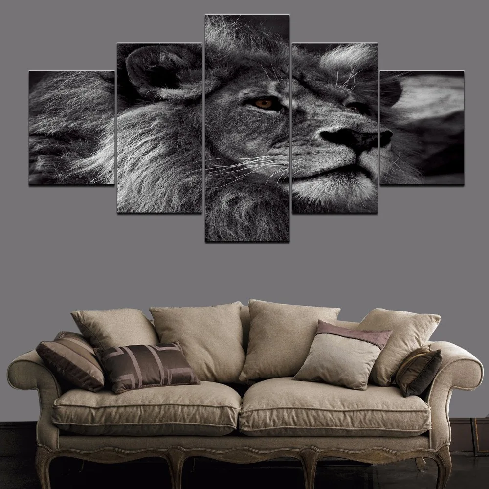 HD 5 Panel Modern Lion Animal Modular Pictures Canvas Painting Home ...