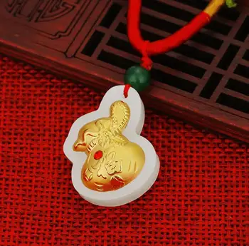 

3D gold inlaid jade inlay and jade pendantH24#