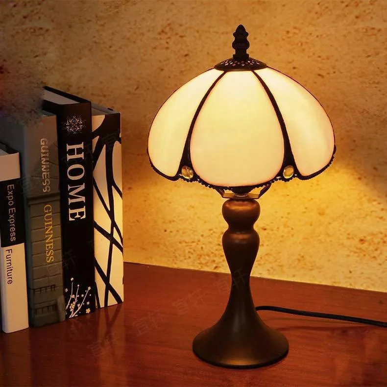 Винтажная настольная лампа для ручного рисования, прикроватный стеклянный абажур, настольная лампа с регулируемой яркостью, настольный светильник для чтения, ночной Светильник