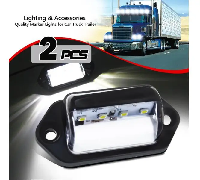 2 PC Set 4 LED License Plate Tag Light Black Truck Trailer Interior