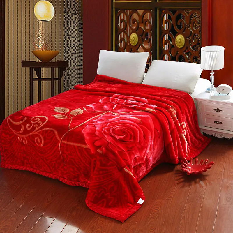 

New Super Soft Rachel Blanket Large Size Flower Rose Print Double Bedding Red Wedding / Household Double Bed Single Bed