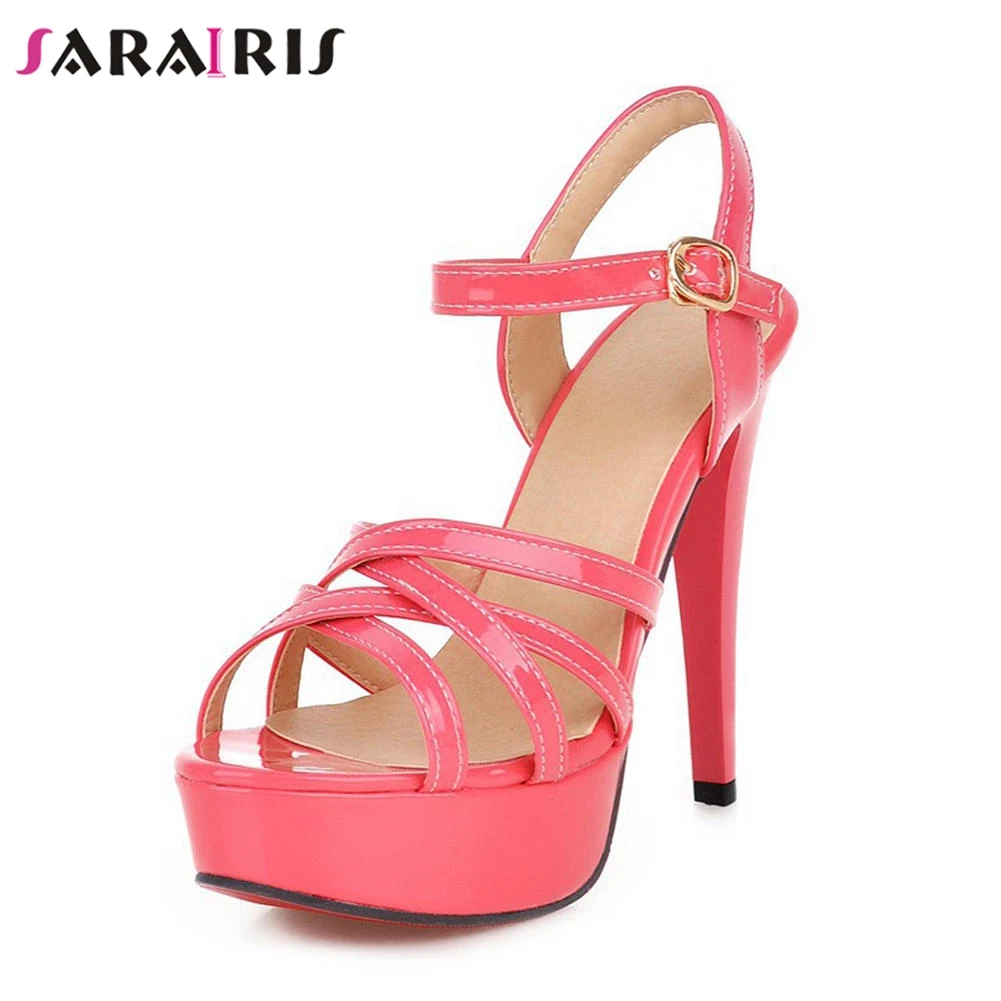 

SARAIRIS 2019 New Solid Fashion Patent Pu Summer Platform Sandals Women Super High Heels Party Wedding Shoes Woman