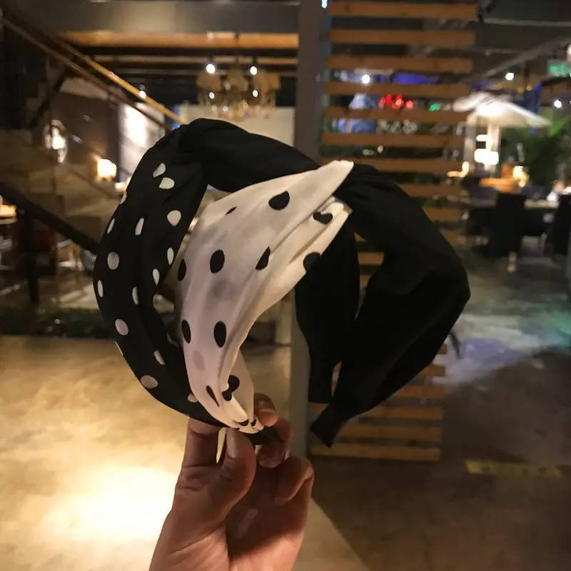 

Dots Patchwork Headband White Color Girl Fashion Cross Knotted Wide Head Hoop Headdress Headwear 2019 New Hairbands