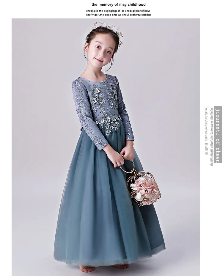 Элегантное платье принцессы с длинными рукавами и вышивкой для девочек детские праздничные платья для дня рождения и вечеринки для подростков модельные платья для выступлений