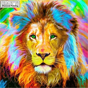 

5D DIY Diamond embroidery Cross stitch Colored lion Square Diamond mosaic Full Round Diamond painting decor HYY