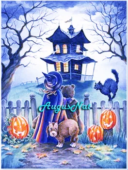 

halloween diamond painting full square witch wall art decal 5d diamond dots stickers diamont drawing picture pumpkin kids gift