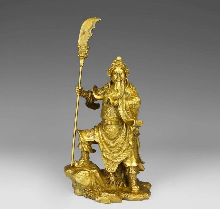 

free shipping China Folk Brass Copper Dragon Sword Warrior Guan Gong Guan Yu Buddha God Statue