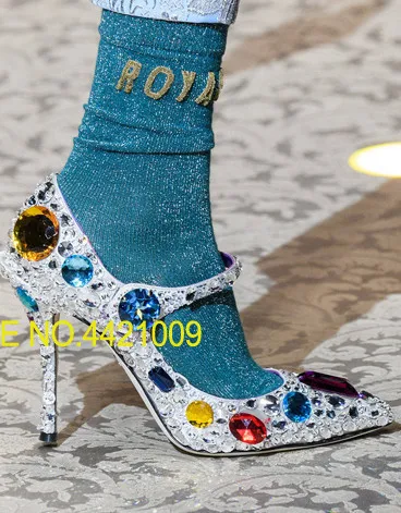 

Chunky Heels Women Punk Crystal High Heeled Wedding Dress Shoes Spring Pointed Toe Female Fashion Rhinestone Party Mujers Zapato
