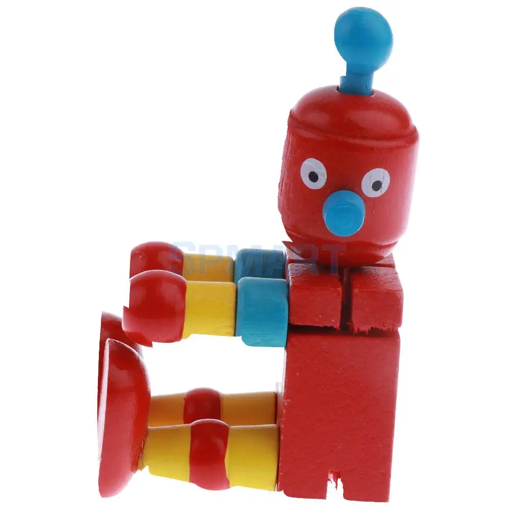 6pcs Wooden Walnut Puppets Robots Action Figure Toys Flexible Joints Poseable for Baby Children Kids Christmas Gifts