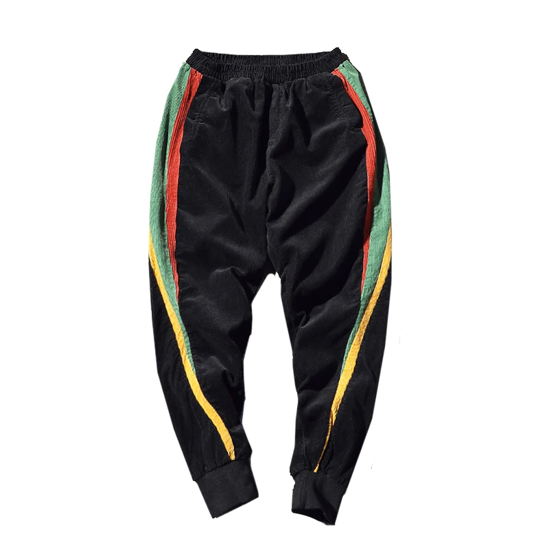 Fashion Casual Men's Cropped Trousers Autumn New M-5XL Corduroy Color Matching Loose Beam Pants Black Personality Youth Popular
