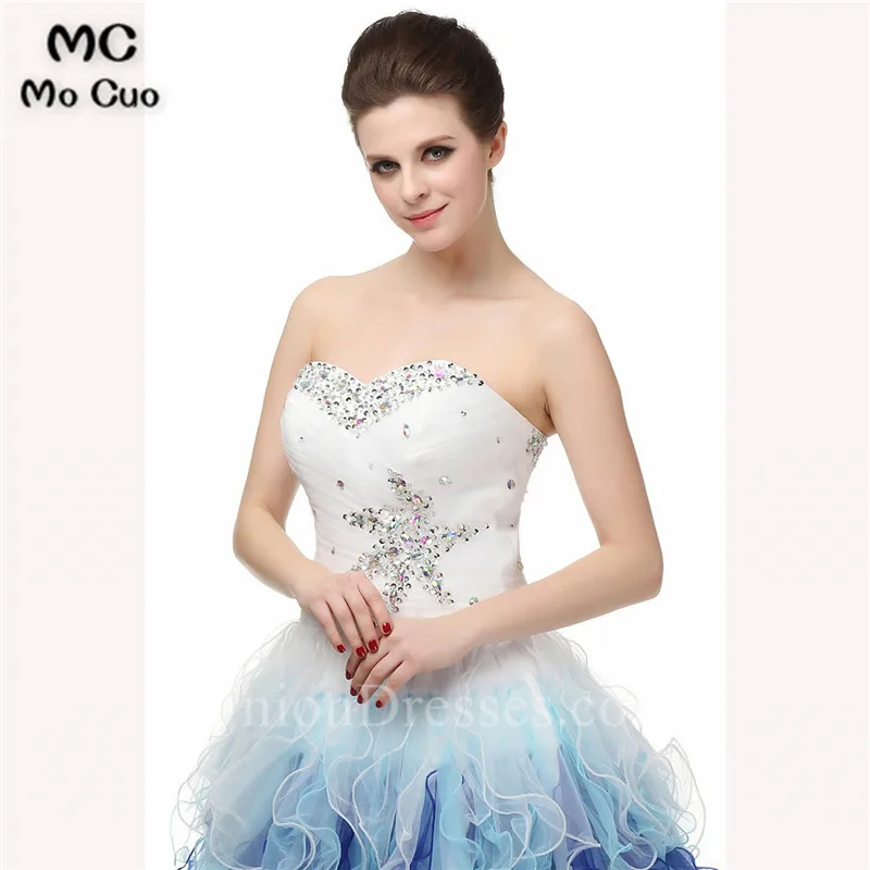 Fantastic Ball Strapless White Blue Ombre Ruffle Short Homecoming Prom Dress3 