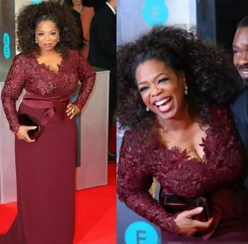 oprah winfrey burgundy dress