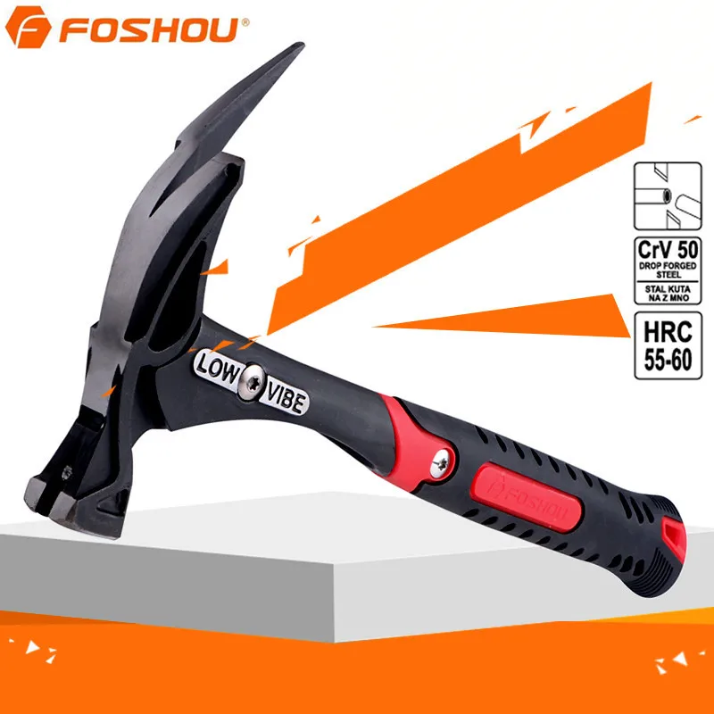FOSHOU 13 inch Shockproof Nailing Claw Wood Hammer Rubber Handle