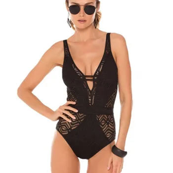 

One Pieces Swimsuit Women Sexy Lace Swimwear Push Up Monokini Padded Bathing Suit Halter Bandage Swimming Suit Hollow Swim Wear