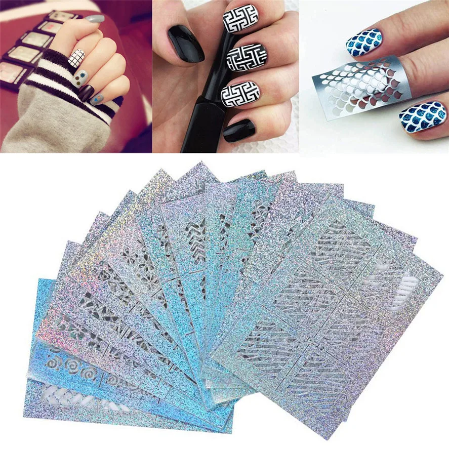 

New Arrival OutTop 24 Sheets New Fashion Nail Hollow Irregular Grid Stencil Reusable Manicure Stickers Nails Art Stickers Pretty