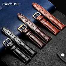 Carouse Watchband Black Real Leather Strap 14mm 16mm 18mm 19mm 20mm 21mm 22mm Watch Band Bracelet Metal Pin Buckle wristband