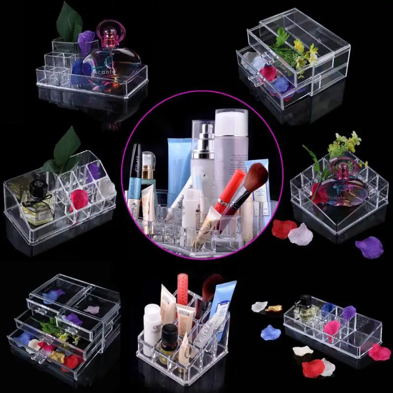  Transparent Acrylic Cosmetic Organizer Makeup Storage Box Drawer Desk Jewelry Organizer Bathroom Ma